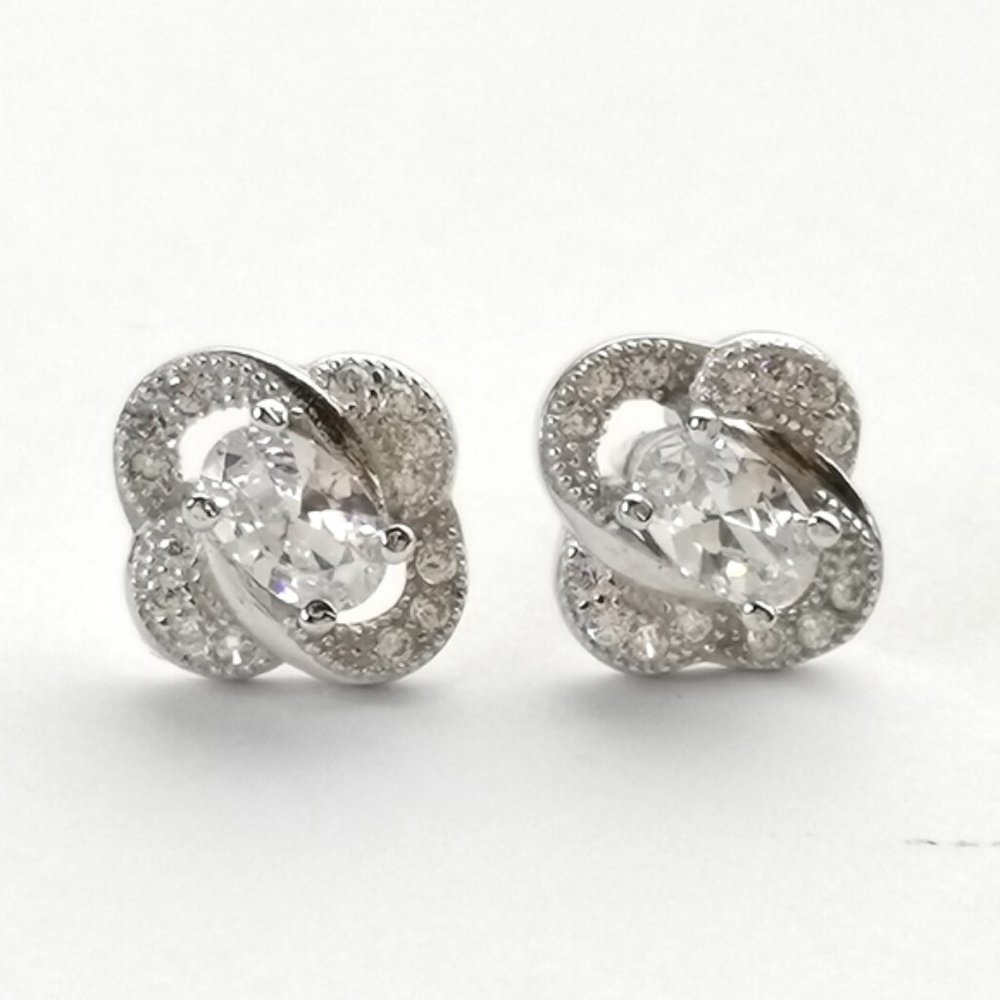 Diamonelle CZ sterling silver love knot stud earrings